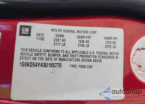 2003 Cadillac Deville Standard z USA, uszkodzony, nr VIN 1G6KD54Y43U185776